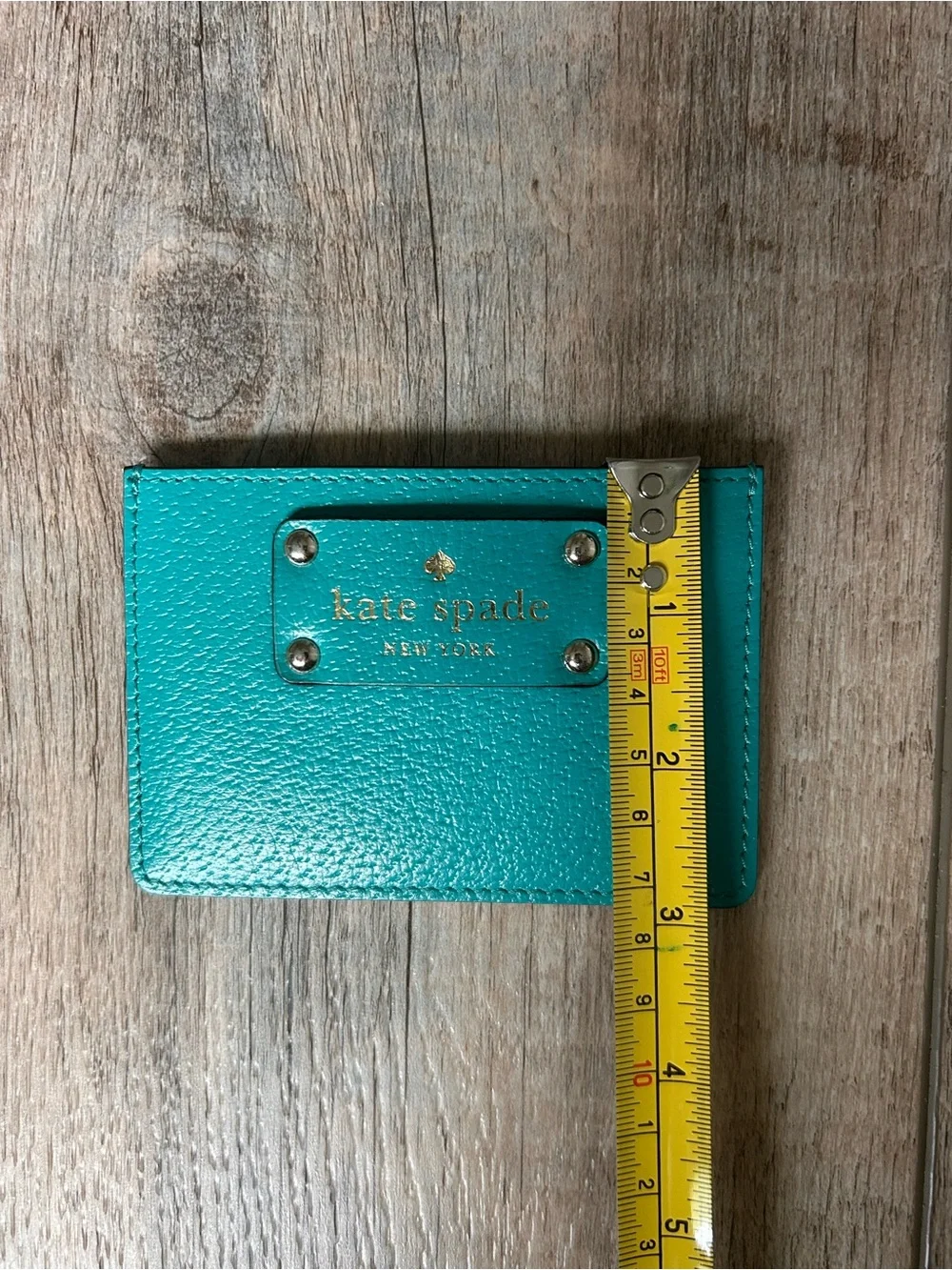 Kate Spade New York Card Case Turquoise Pebbled Leather